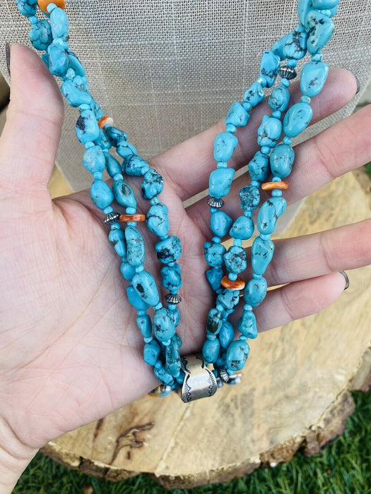 Vintage Navajo Sterling Silver, Turquoise & Spiny Beaded Necklace - Culture Kraze Marketplace.com