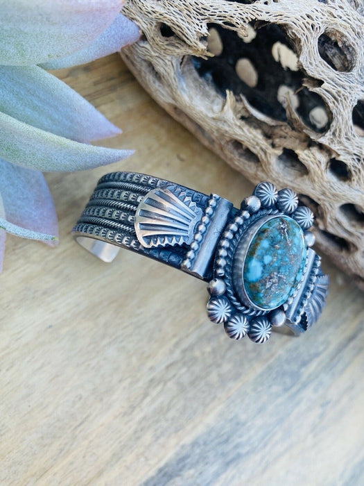 Navajo Golden Hills Turquoise Sterling Silver Cuff Bracelet