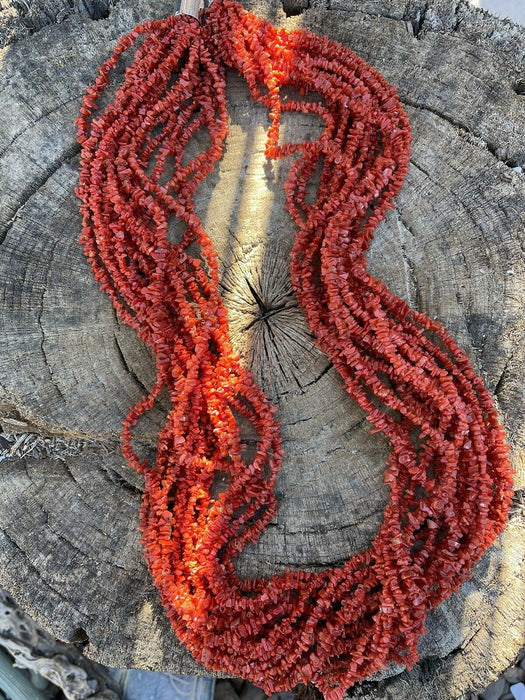 Navajo Sterling Silver Natural Coral 15 Strand Bead 36 Inch Necklace - Culture Kraze Marketplace.com