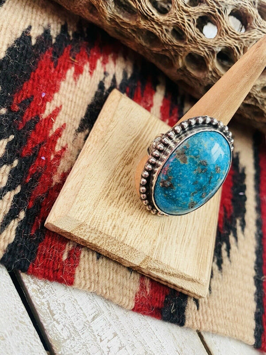 Navajo Kingman Turquoise & Sterling Silver Statement Ring Size 9 Signed - Culture Kraze Marketplace.com