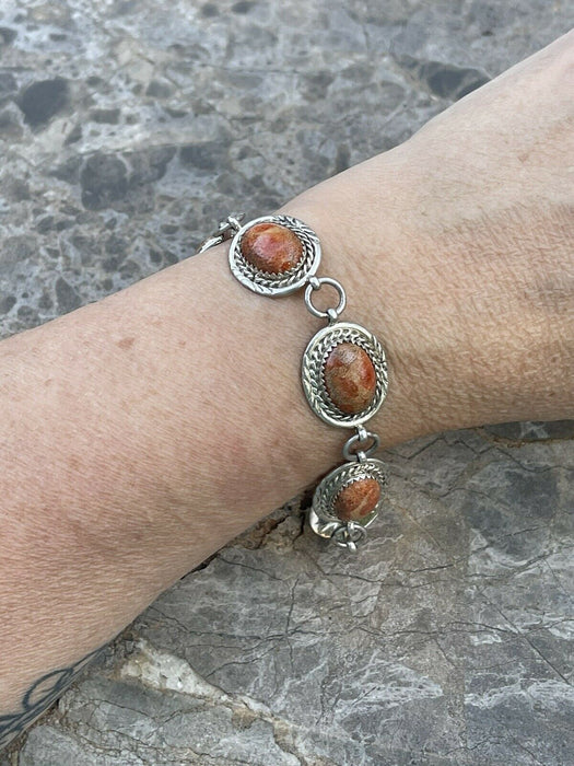 Navajo Rust Jasper & Sterling Silver Link Oval Southwest Bracelet