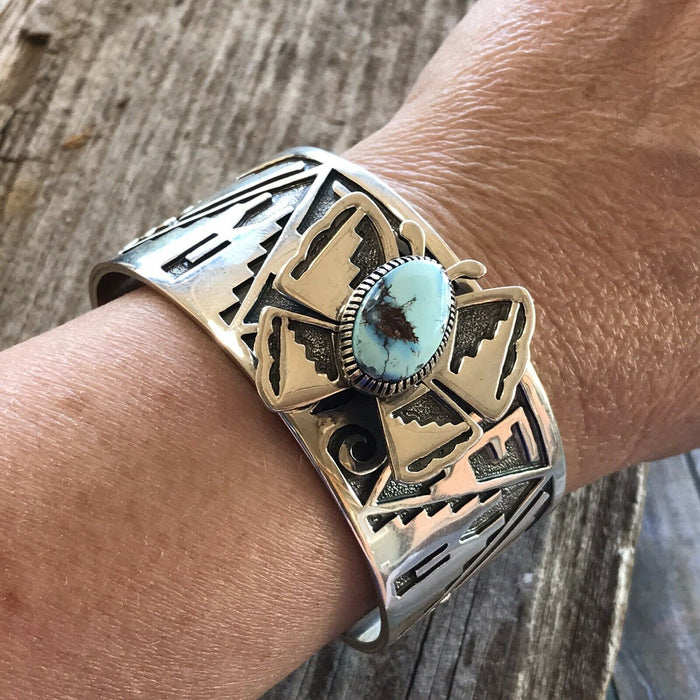 Golden Hill Turquoise & Sterling Silver Handstamped Cuff Signed