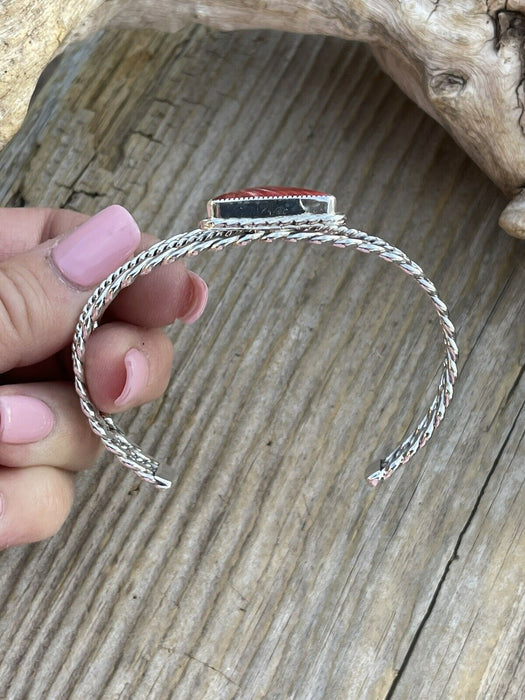 Navajo Orange Spiny Sterling Silver  Cuff Bracelet Stamped W. Begay