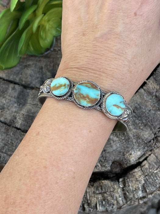 Navajo Sterling Silver & Turquoise Southwest Style Cuff Bracelet