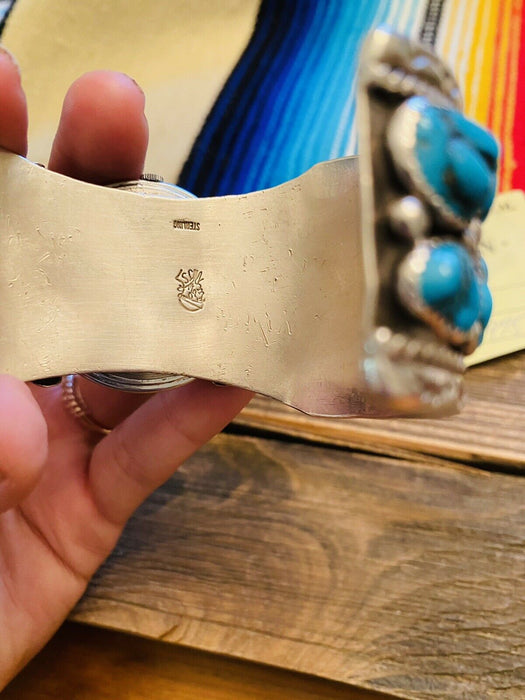 Vintage Navajo Turquoise & Sterling Silver Watch Cuff Signed