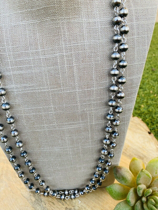 Navajo Sterling Silver Navajo Pearl Beaded Necklace 60 Inch - Culture Kraze Marketplace.com