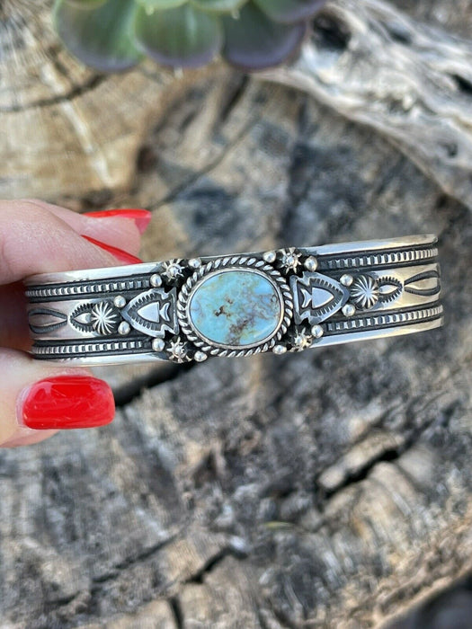 Navajo Golden Hills Turquoise Sterling Silver Bracelet Cuff By Artist Piasso