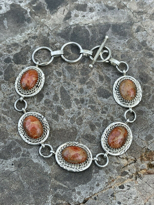 Navajo Rust Jasper & Sterling Silver Link Oval Southwest Bracelet