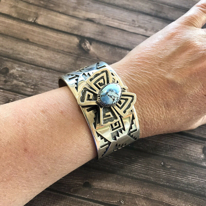 Navajo Sterling Silver  Golden Hills Turquoise Butterfly Cuff Bracelet