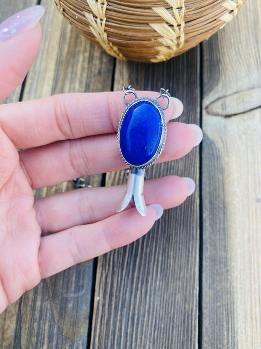 Navajo Sterling Silver & Lapis Blossom Necklace Signed