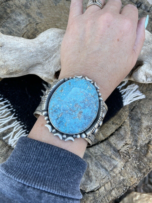 Navajo Southwest Kingman Turquoise & Sterling Silver Cuff Signed Danny Clark