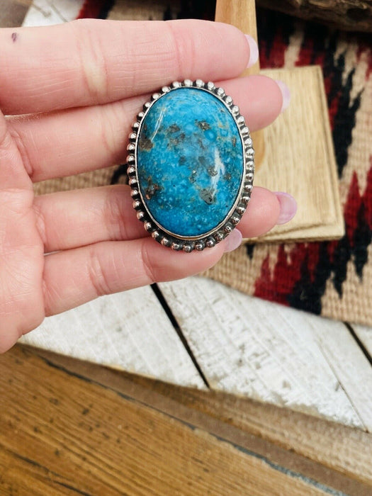 Navajo Kingman Turquoise & Sterling Silver Statement Ring Size 9 Signed - Culture Kraze Marketplace.com