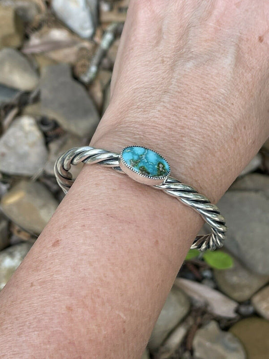 Beautiful Navajo Sterling Sonoran Mountain Turquoise Rope Style Bracelet Cuff