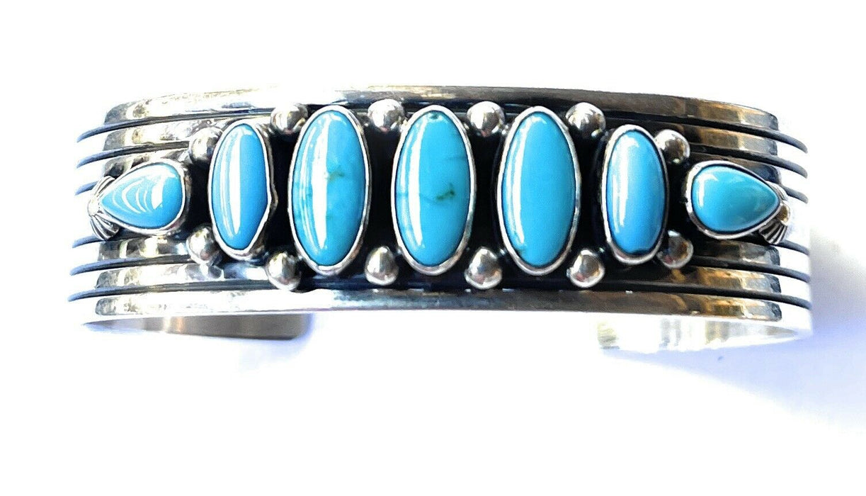 Navajo Sterling & Kingman Turquoise Stacker Cuff Bracelet Artist R. Bennett