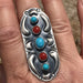 Navajo Sterling Silver Turquoise Coral 5 Stone Ring - Culture Kraze Marketplace.com