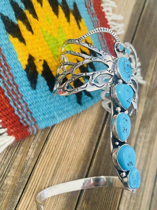 Navajo Sterling Silver & Kingman Turquoise Dragonfly Cuff By Russell Sam