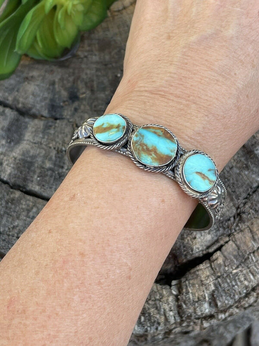 Navajo Sterling Silver & Turquoise Southwest Style Cuff Bracelet