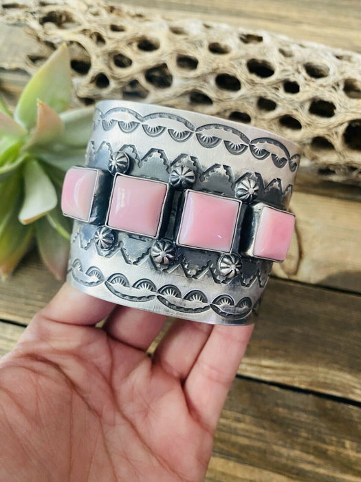 Navajo Queen Pink Conch Shell  & Sterling Silver Cuff Bracelet Signed