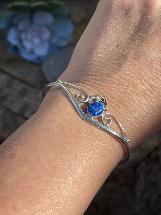 Navajo Sterling Silver Bright Blue Opal Bracelet