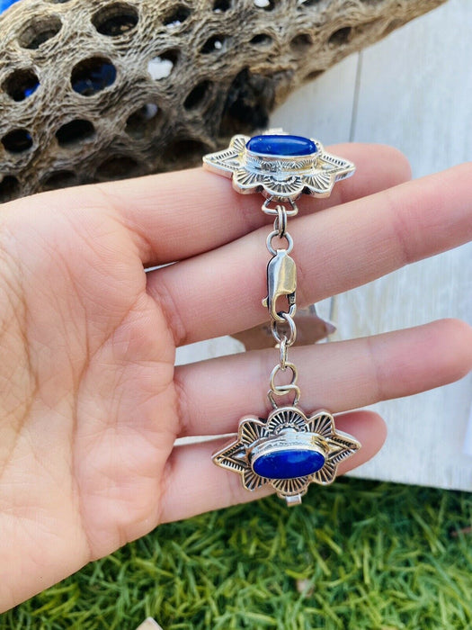 Navajo Lapis & Sterling Silver Link Bracelet Signed