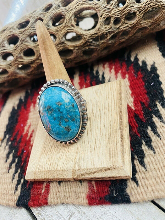 Navajo Kingman Turquoise & Sterling Silver Statement Ring Size 9 Signed - Culture Kraze Marketplace.com