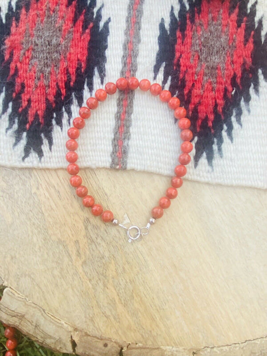 Navajo Apple Coral & Sterling Silver Beaded Bracelet