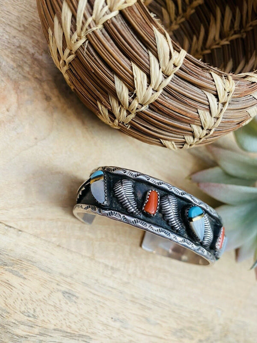 Vintage Navajo Multi Stone & Sterling Silver Cuff Bracelet