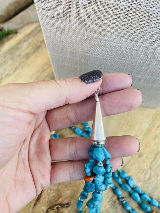 Vintage Navajo Sterling Silver, Turquoise & Spiny Beaded Necklace - Culture Kraze Marketplace.com