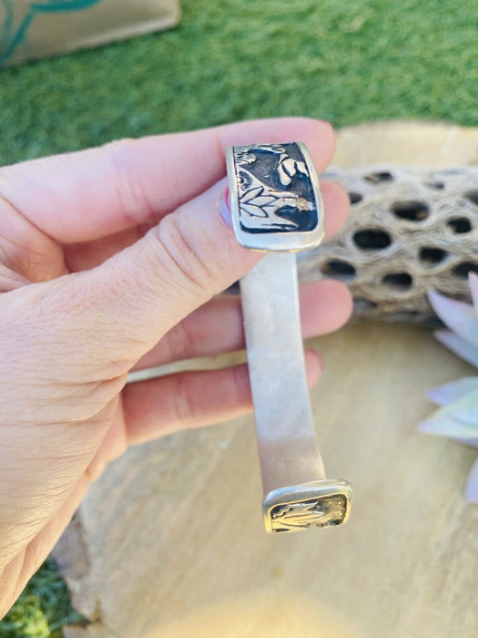 Vintage Navajo Sterling Silver Story Teller Cuff Bracelet