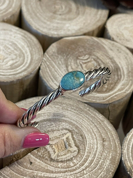 Navajo Sterling Sonoran Mountain Turquoise  Southwest Rope Bracelet Cuff