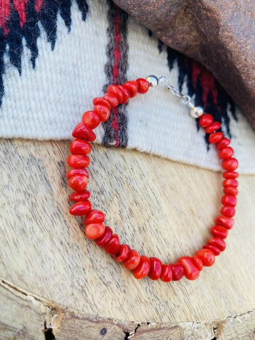 Navajo Apple Coral & Sterling Silver Beaded Bracelet