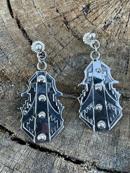 Navajo Sterling Silver Southwest Dangle Earrings Signed - Culture Kraze Marketplace.com