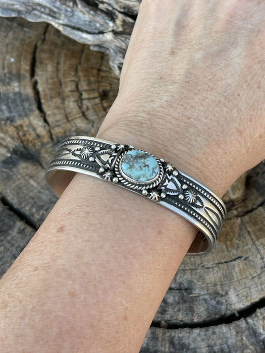 Navajo Golden Hills Turquoise Sterling Silver Bracelet Cuff By Artist Piasso