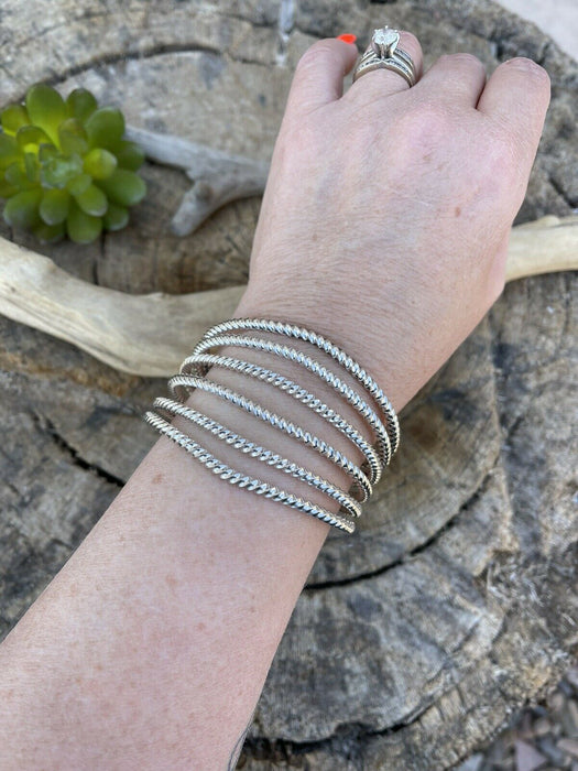 Navajo Rope Style 6 Line Sterling Silver Bracelet Cuff