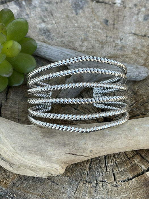 Navajo Rope Style 6 Line Sterling Silver Bracelet Cuff