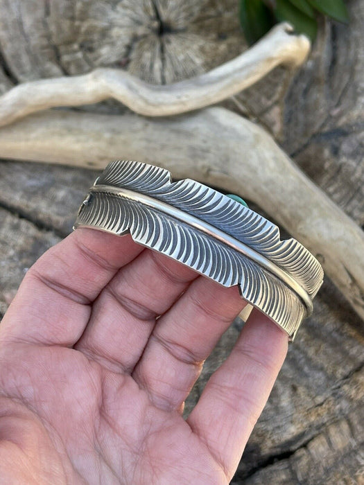 Navajo Sterling Silver Hand Stamped  Feather Bracelet Cuff