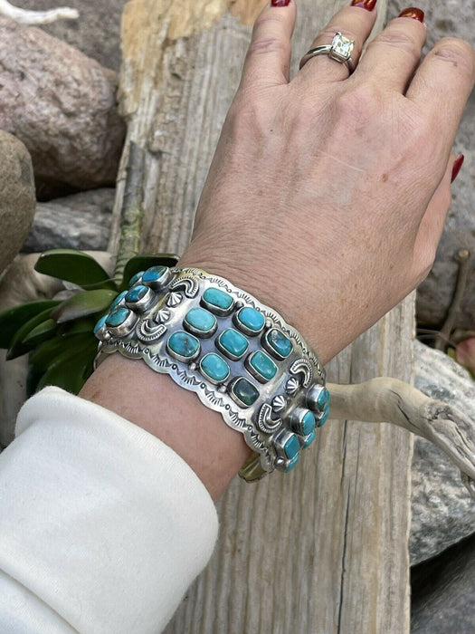 Stunning Navajo Multi Turquoise & Sterling Silver Cuff Signed