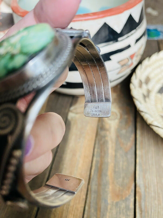 Navajo Sonoran Gold Turquoise & Sterling Silver Cuff Bracelet By M&R Calladitto