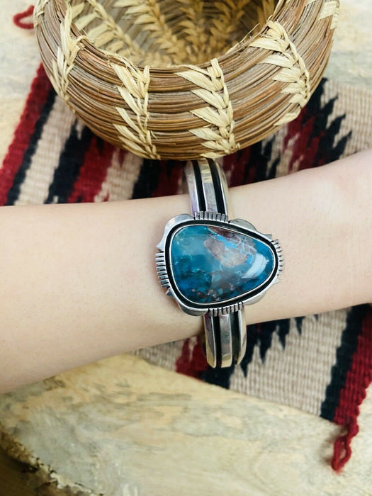 Vintage Navajo Royston Turquoise & Sterling Silver Cuff Bracelet Signed