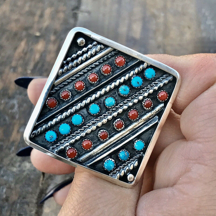 Navajo Multi Stone &  Sterling Silver Statement Ring Size 7.5 - Culture Kraze Marketplace.com