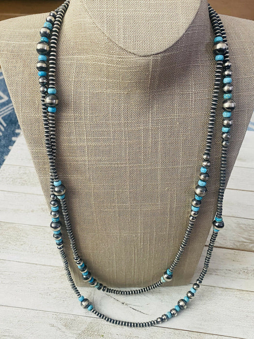 Navajo Turquoise & Sterling Silver Pearl Beaded 60 Inch Necklace - Culture Kraze Marketplace.com