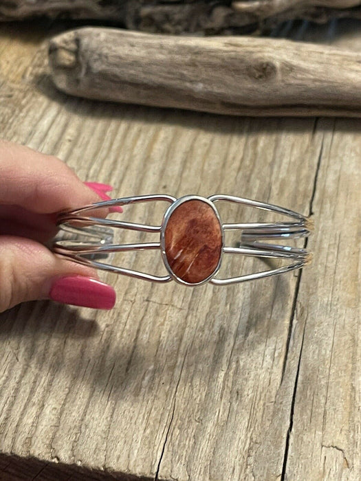 Navajo Orange Spiny Sterling Silver Bracelet Loop Cuff Stamped Begay