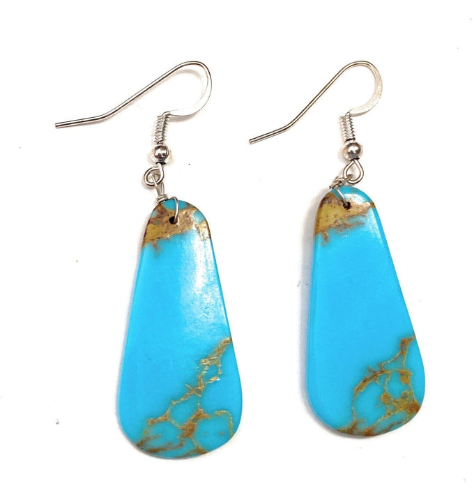 Navajo Sterling Silver & Turquoise Slab Dangle Earrings - Culture Kraze Marketplace.com