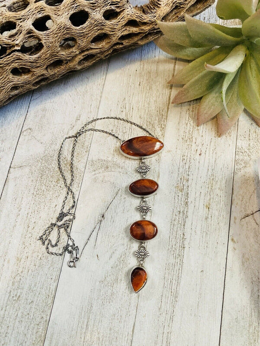 Navajo Orange Spiny & Sterling Silver 4 Stone Lariat Necklace - Culture Kraze Marketplace.com