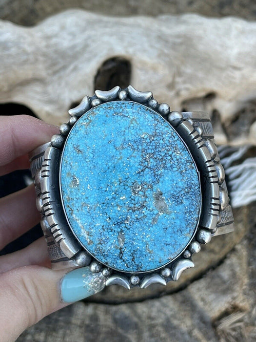 Navajo Southwest Kingman Turquoise & Sterling Silver Cuff Signed Danny Clark