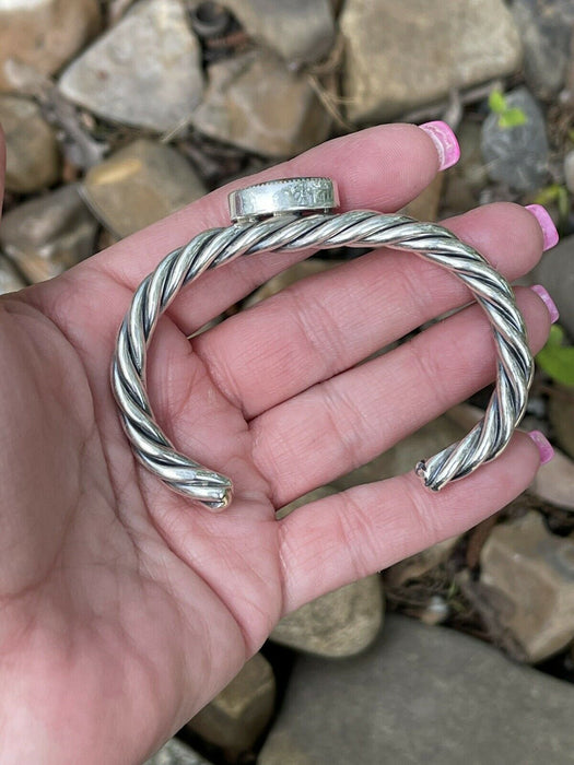 Beautiful Navajo Sterling Sonoran Mountain Turquoise Rope Style Bracelet Cuff