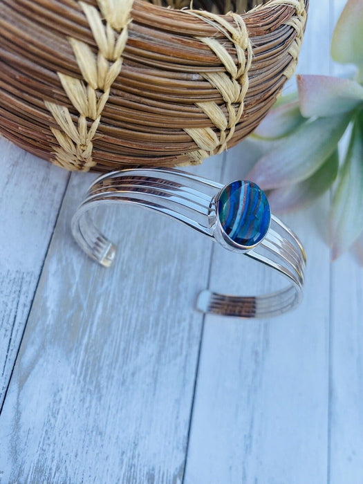 Unique Navajo Sterling Silver & Rainbow Cuff Bracelet