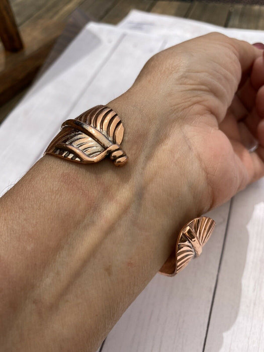 Navajo Copper Hand Stamped  Feather Bracelet Cuff