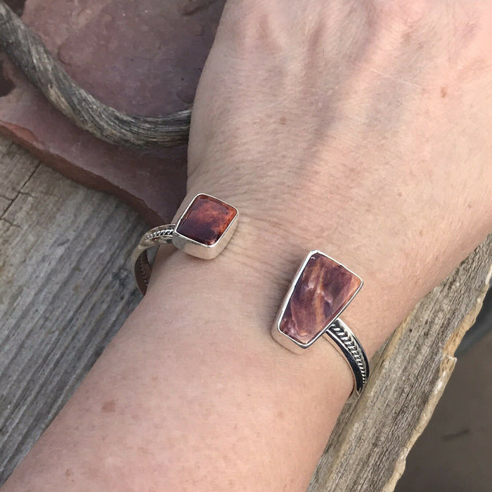 Navajo Floating Spiny Oyster Sterling Silver  Cuff Bracelet Stamped