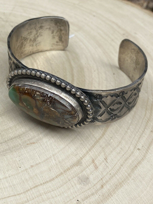 Navajo Royston Turquoise And Sterling Silver Cuff Bracelet Signed